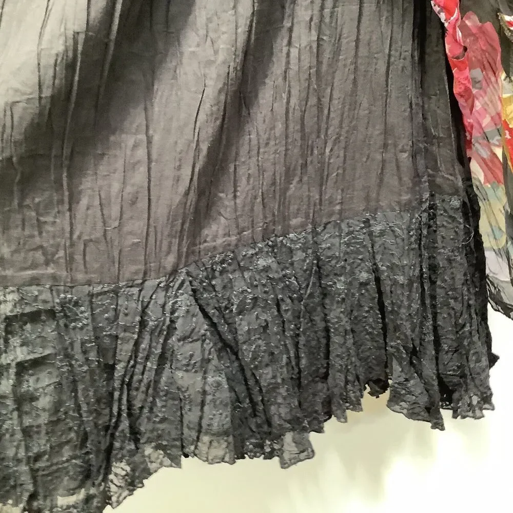 ANU Skirt with Scarf Wrap Black Rose Floral‎ Elastic Waist 2 Layer Boho Lace NWT